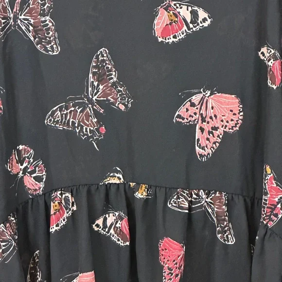 Cupio Black Butterfly Print Long Sleeve Ruffle Hem Blouse Size M - Picture 5 of 5